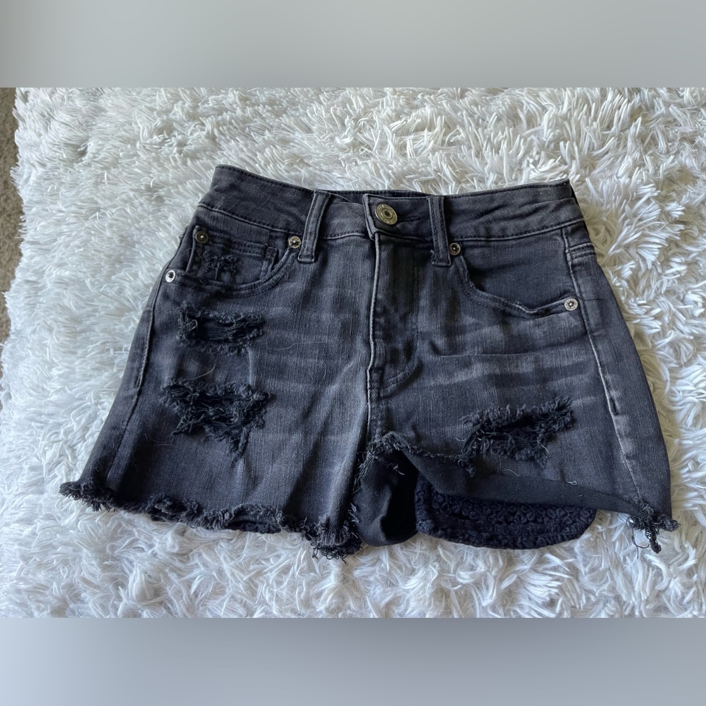 Black Ripped Jean Shorts- American Eagle Size 0